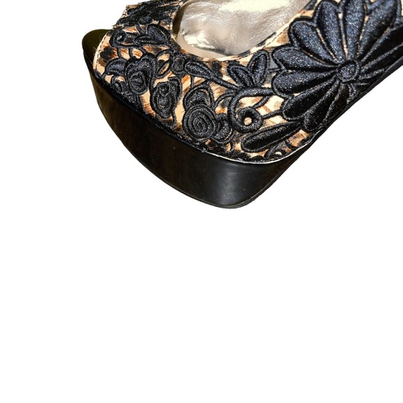 Quips Women’s Slingback Open Toe Platform Heels Leopard Lace Overlay Size 7 - Picture 4 of 8
